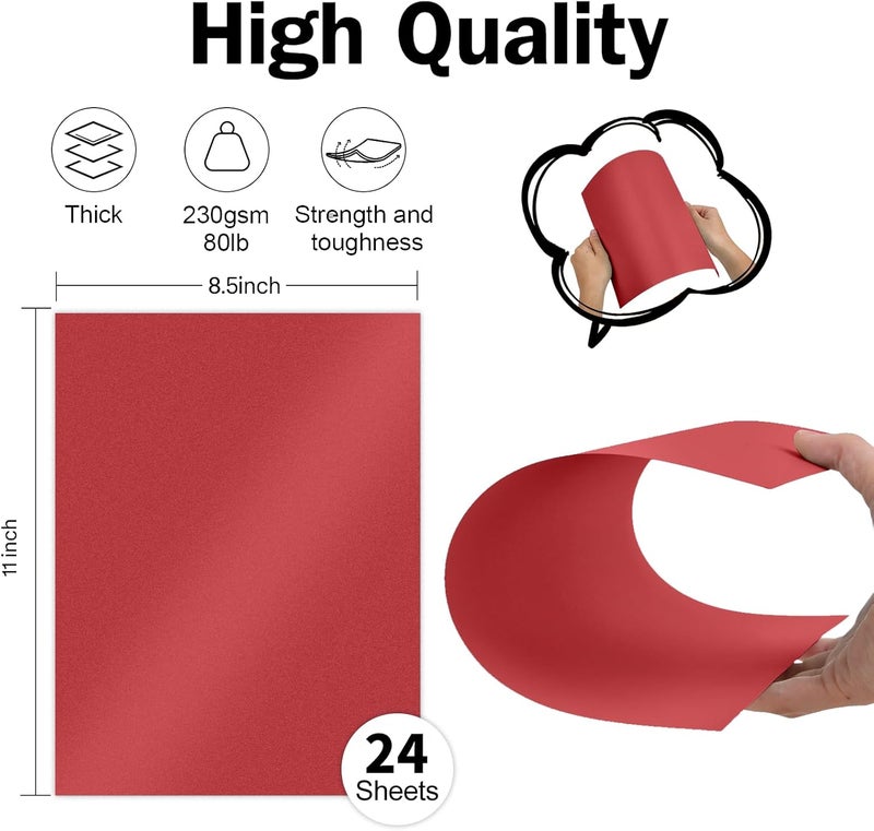 Goefun Red Shimmer Cardstock 8.5 x 11 Paper, 24 Sheets 80lb Red Card Stock Printer Paper for Christmas, Invitations, Certificates, Valentines Day, Card Making - Image 2